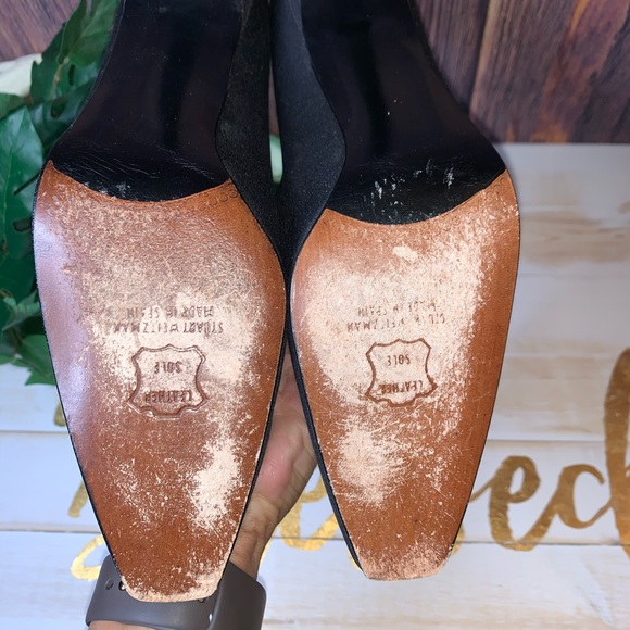 Stuart Weitzman Black Fabric Square Toe Heels - Picture 5 of 7